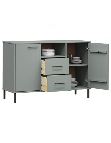 Credenza Gambe Metallo Grigio 113x40x77 cm Legno Massello OSLO