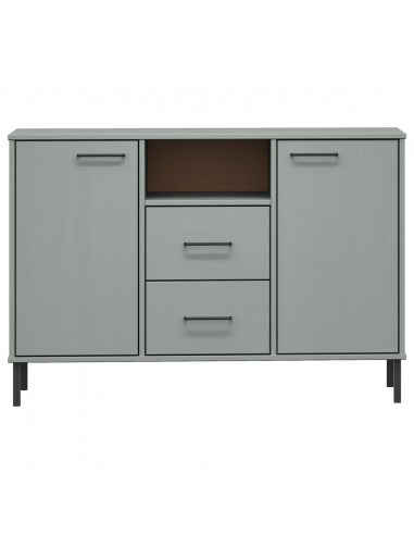 Credenza Gambe Metallo Grigio 113x40x77 cm Legno Massello OSLO