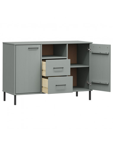 Credenza Gambe Metallo Grigio 113x40x77 cm Legno Massello OSLO