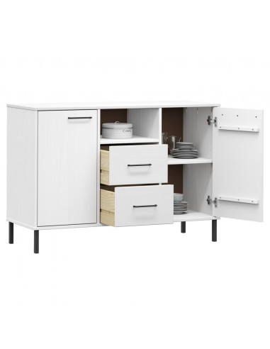 Credenza Gambe Metallo Bianco 113x40x77 cm Legno Massello OSLO