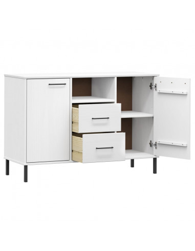 Credenza Gambe Metallo Bianco 113x40x77 cm Legno Massello OSLO