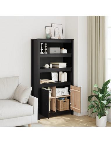 Credenza Nera 80x35x154 cm in Legno Massello di Pino