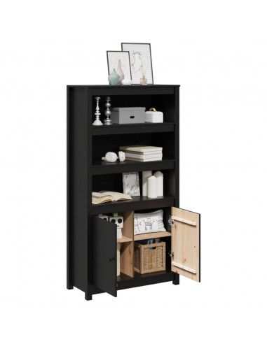 Credenza Nera 80x35x154 cm in Legno Massello di Pino