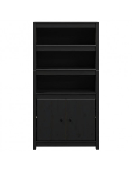 Credenza Nera 80x35x154 cm in Legno Massello di Pino