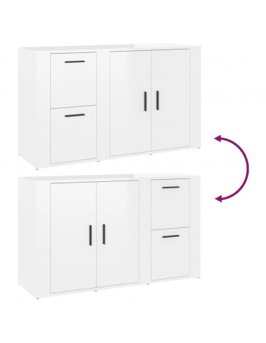 Credenza Bianco Lucido 100x33x59,5 cm in Legno Multistrato