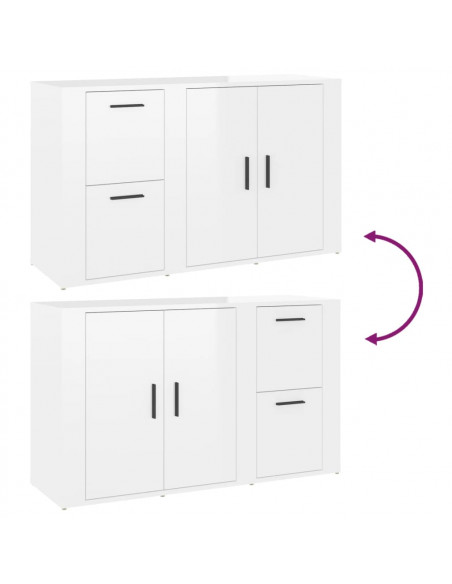 Credenza Bianco Lucido 100x33x59,5 cm in Legno Multistrato