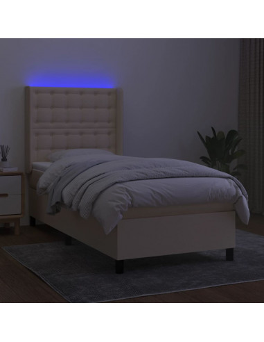 Letto a Molle con Materasso e LED Crema 90x190 cm in Tessuto