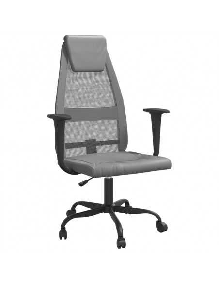 Sedia da Ufficio Altezza Regolabile Grigia in Rete e Similpelle