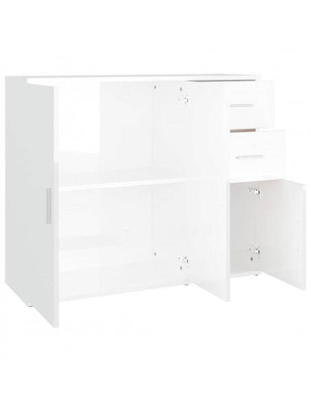 Credenza Bianco Lucido 91x29,5x75 cm in Legno Multistrato
