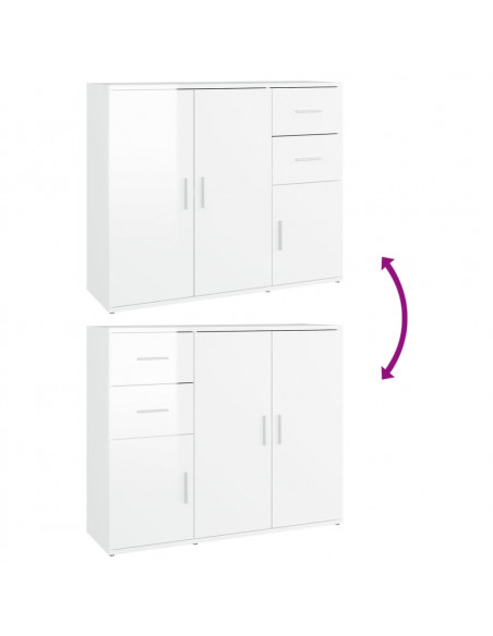 Credenza Bianco Lucido 91x29,5x75 cm in Legno Multistrato