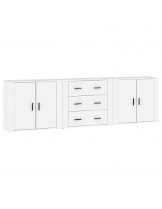 Credenze 3 pz Bianco in Legno Multistrato 2