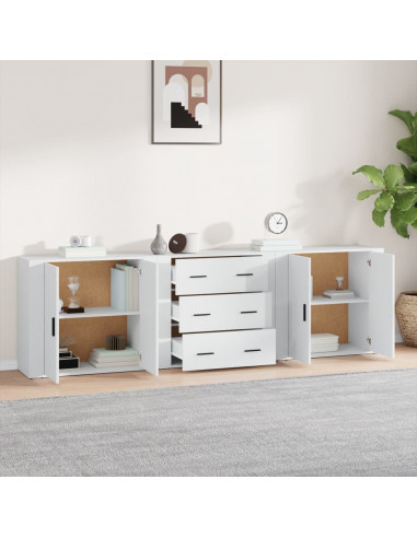 Credenze 3 pz Bianco in Legno Multistrato