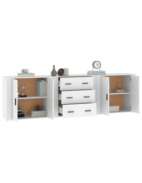 Credenze 3 pz Bianco in Legno Multistrato