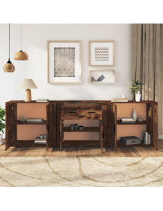 Credenze 3 pz Rovere Fumo in Legno Multistrato 2