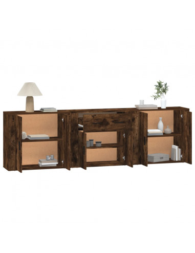 Credenze 3 pz Rovere Fumo in Legno Multistrato