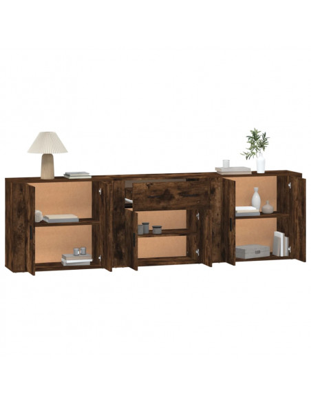Credenze 3 pz Rovere Fumo in Legno Multistrato