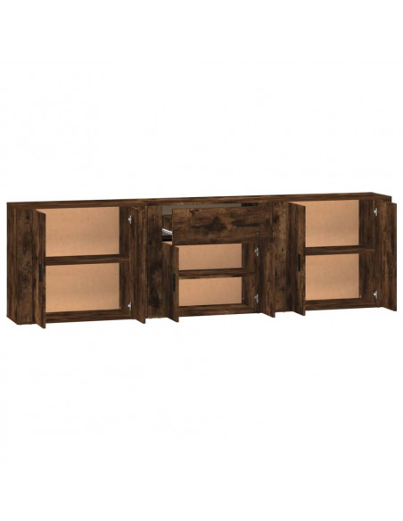 Credenze 3 pz Rovere Fumo in Legno Multistrato