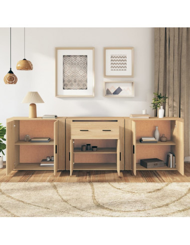 Credenze 3 pz Rovere Sonoma in Legno Multistrato