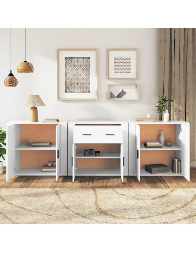 Credenze 3 pz Bianco in Legno Multistrato