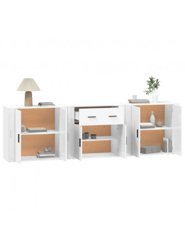 Credenze 3 pz Bianco in Legno Multistrato