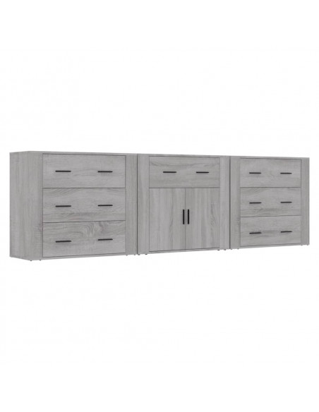 Credenze 3 pz Grigio Sonoma in Legno Multistrato