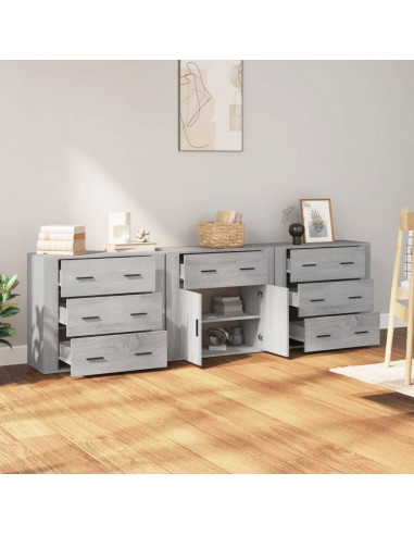 Credenze 3 pz Grigio Sonoma in Legno Multistrato