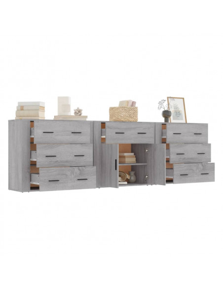 Credenze 3 pz Grigio Sonoma in Legno Multistrato