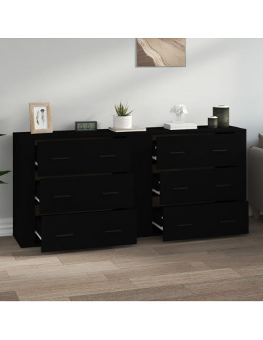 Credenze 2 pz Nere in Legno Multistrato