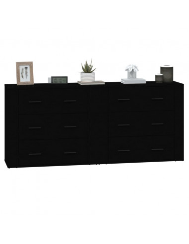 Credenze 2 pz Nere in Legno Multistrato