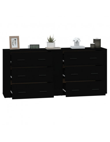 Credenze 2 pz Nere in Legno Multistrato