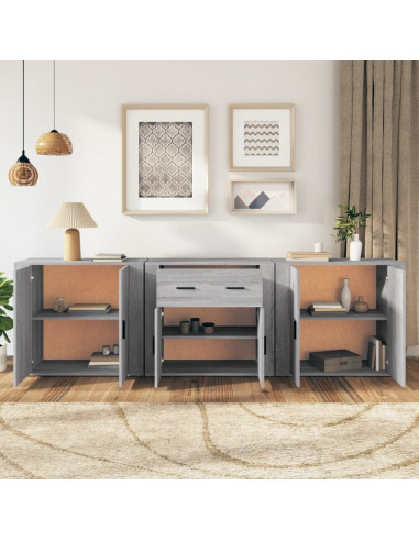 Credenze 3 pz Grigio Sonoma in Legno Multistrato
