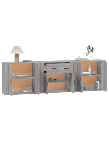 Credenze 3 pz Grigio Sonoma in Legno Multistrato