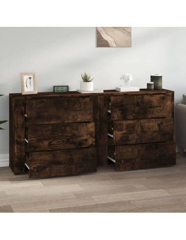 Credenze 2 pz Rovere Fumo in Legno Multistrato