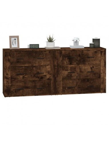 Credenze 2 pz Rovere Fumo in Legno Multistrato