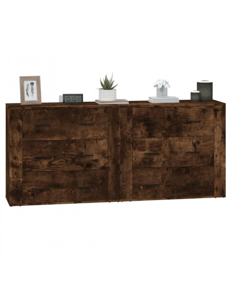 Credenze 2 pz Rovere Fumo in Legno Multistrato