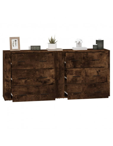 Credenze 2 pz Rovere Fumo in Legno Multistrato