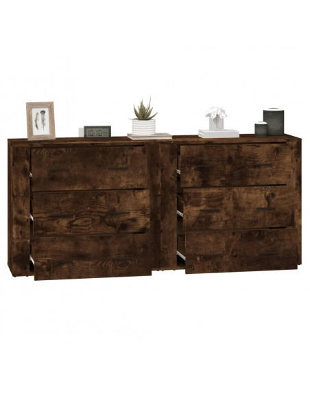 Credenze 2 pz Rovere Fumo in Legno Multistrato