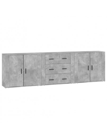 Credenze 3 pz Grigio Cemento in Legno Multistrato