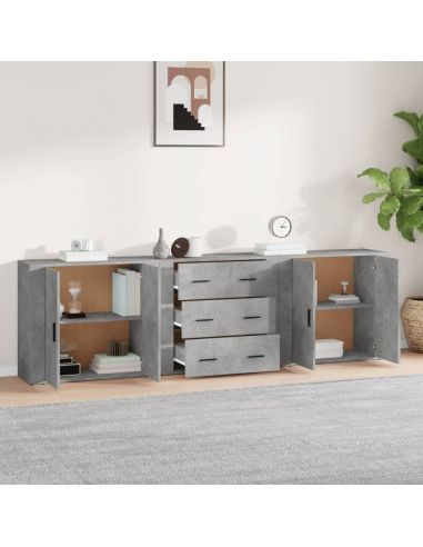 Credenze 3 pz Grigio Cemento in Legno Multistrato