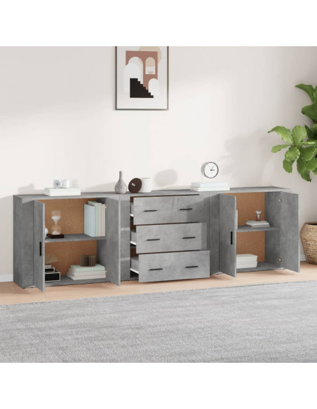 Credenze 3 pz Grigio Cemento in Legno Multistrato