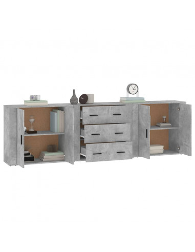 Credenze 3 pz Grigio Cemento in Legno Multistrato