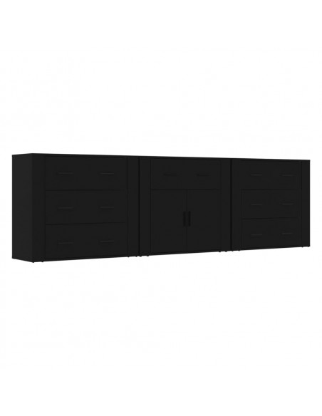 Credenze 3 pz Nere in Legno Multistrato