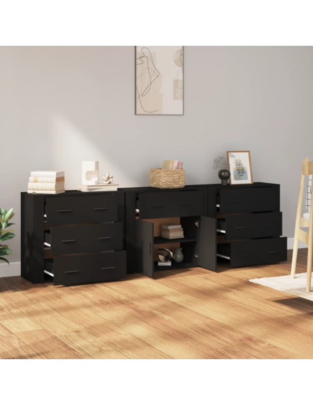 Credenze 3 pz Nere in Legno Multistrato