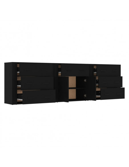 Credenze 3 pz Nere in Legno Multistrato