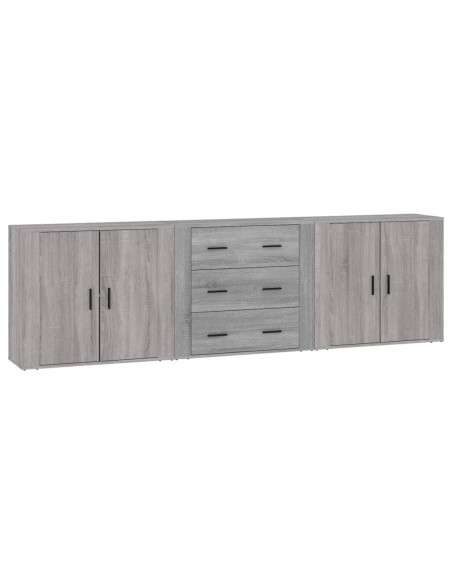 Credenze 3 pz Grigio Sonoma in Legno Multistrato