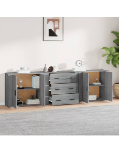 Credenze 3 pz Grigio Sonoma in Legno Multistrato 2