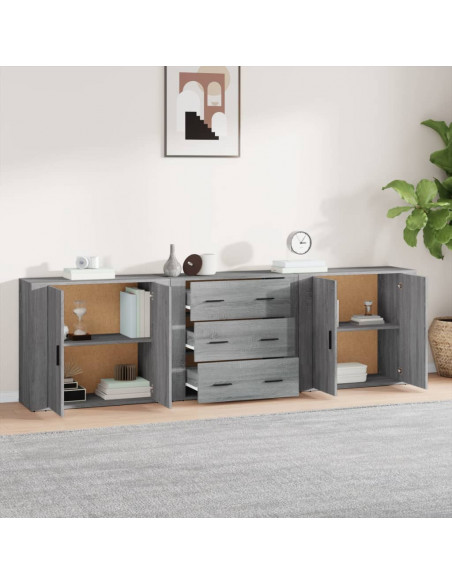 Credenze 3 pz Grigio Sonoma in Legno Multistrato