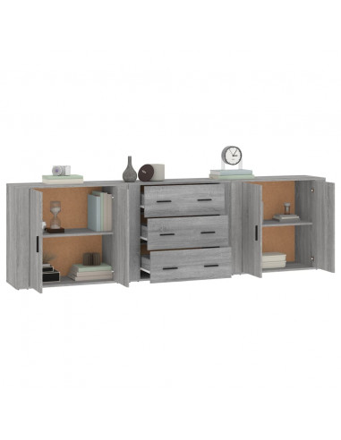 Credenze 3 pz Grigio Sonoma in Legno Multistrato