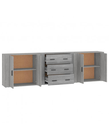 Credenze 3 pz Grigio Sonoma in Legno Multistrato