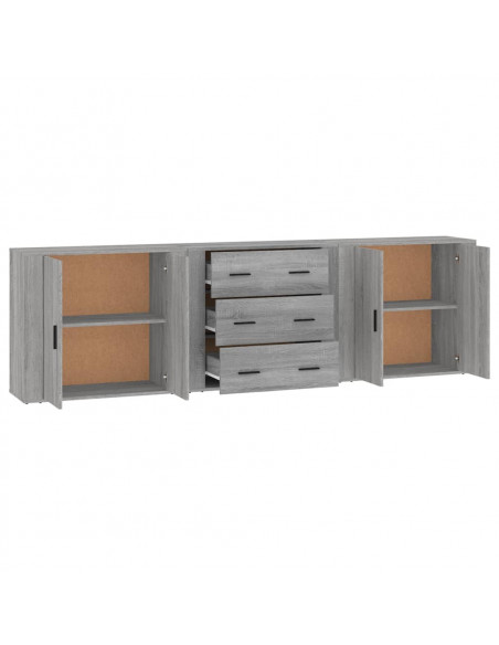 Credenze 3 pz Grigio Sonoma in Legno Multistrato